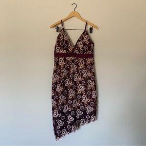 Bardot Burgundy and Cream Asymmetrical Dress